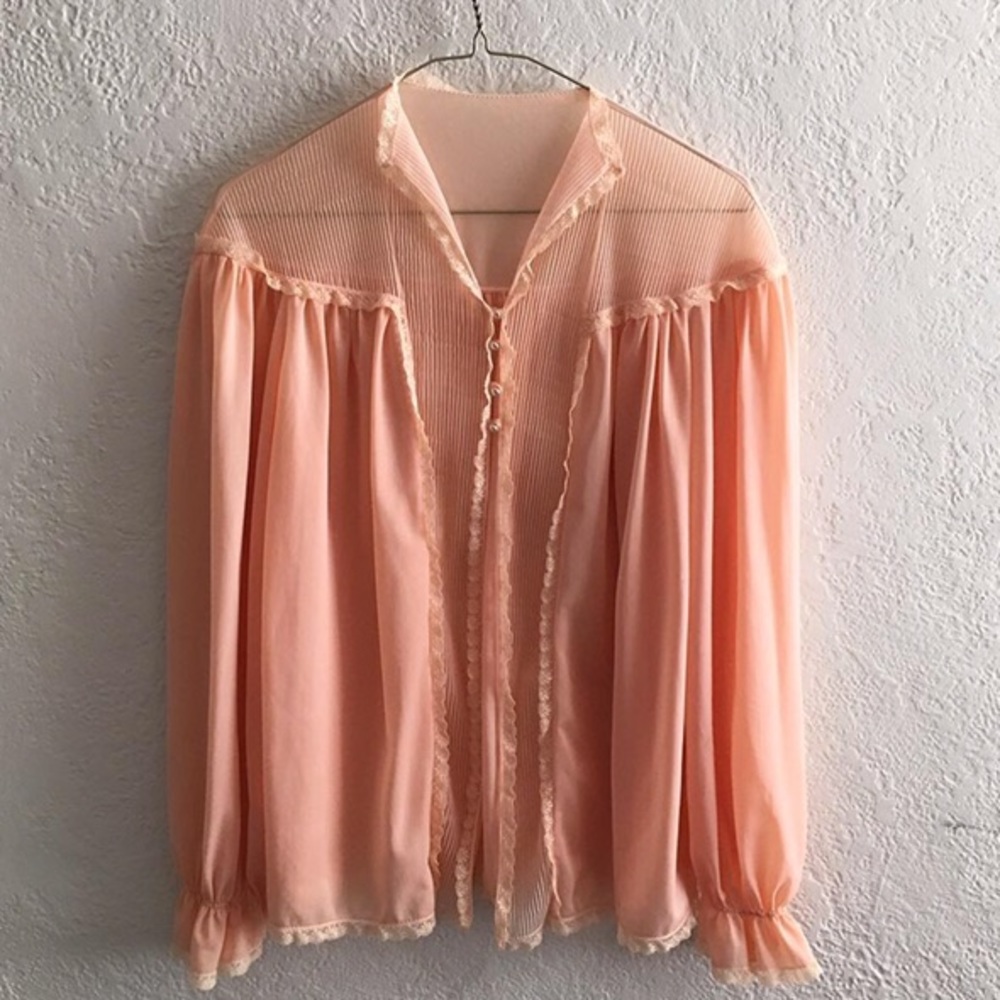 sheer vintage peach bed jacket/top/blouse